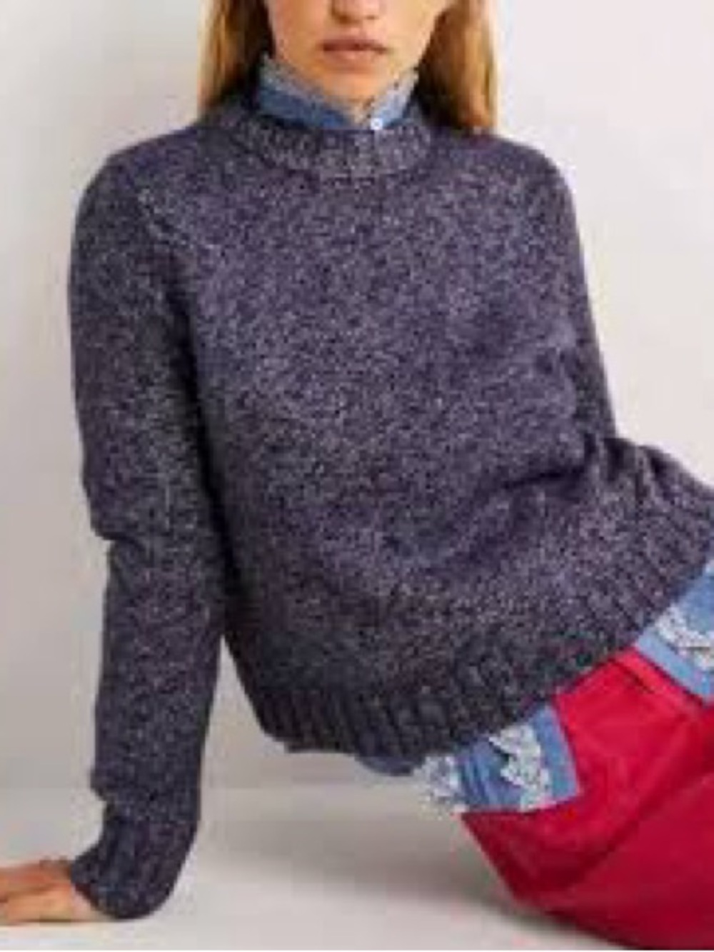 Boden Navy Blue Metallic Speckled Fluffy Jumper Crewneck Sweater Size 10